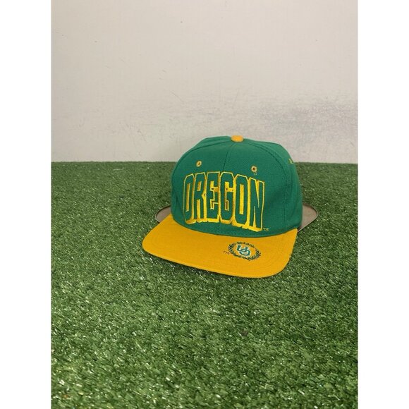 Vintage Oregon Ducks hat cap snap back green yellow bubble letter graffiti mens - Picture 3 of 9